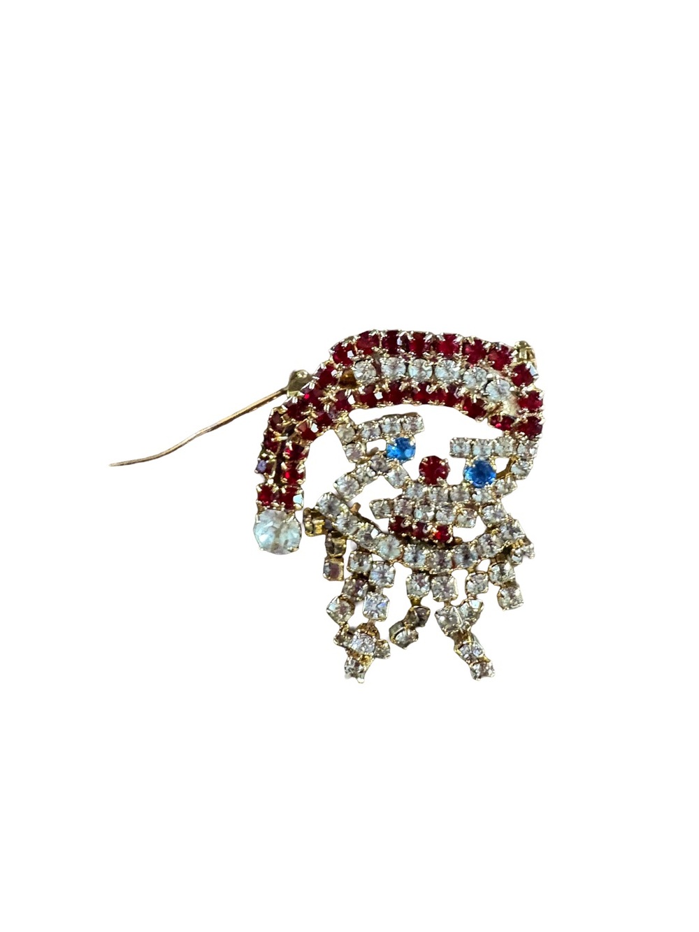 1980s vintage Santa with dangling hanging beard rhinestone crystal pin Y2K